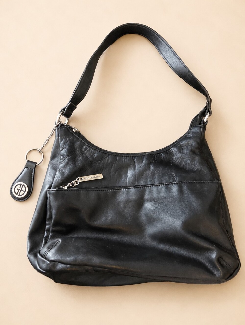Giani Bernini Black Shoulder Bag Hobo Purse Silver Hardware
